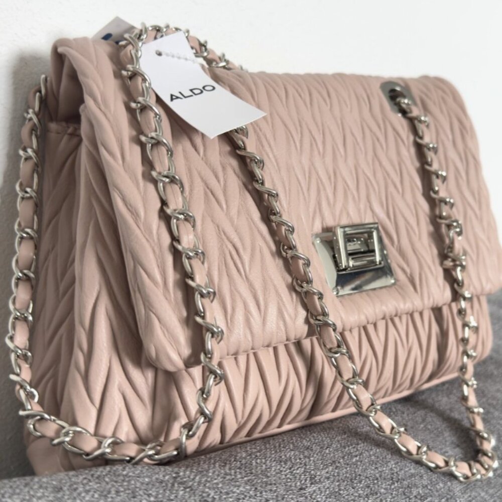 ALDO Beige Crossbody Bag Silver Chain Strap Matte Faux Leather NWT